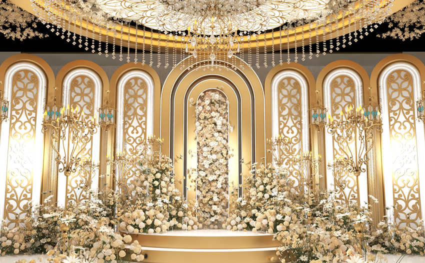 乌苏香槟色调婚礼堂效果展示